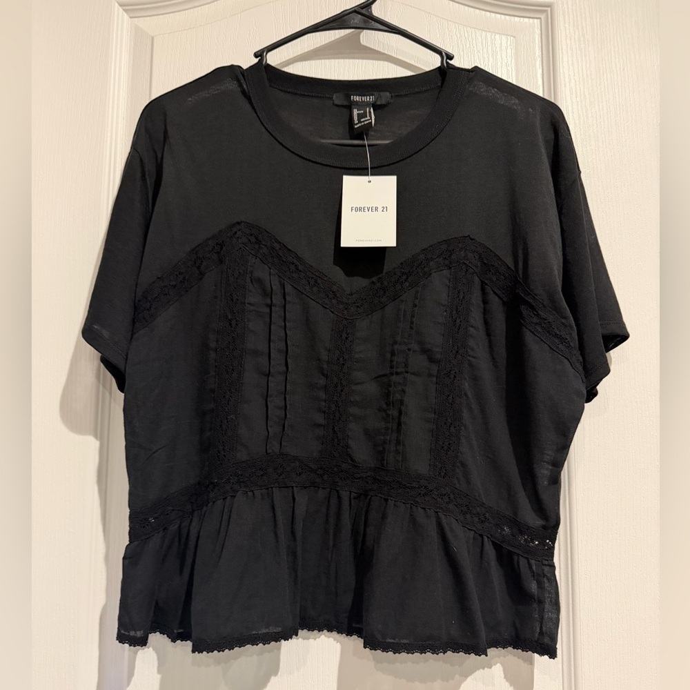 NWT Forever 21 Black Ruffle Lace tee